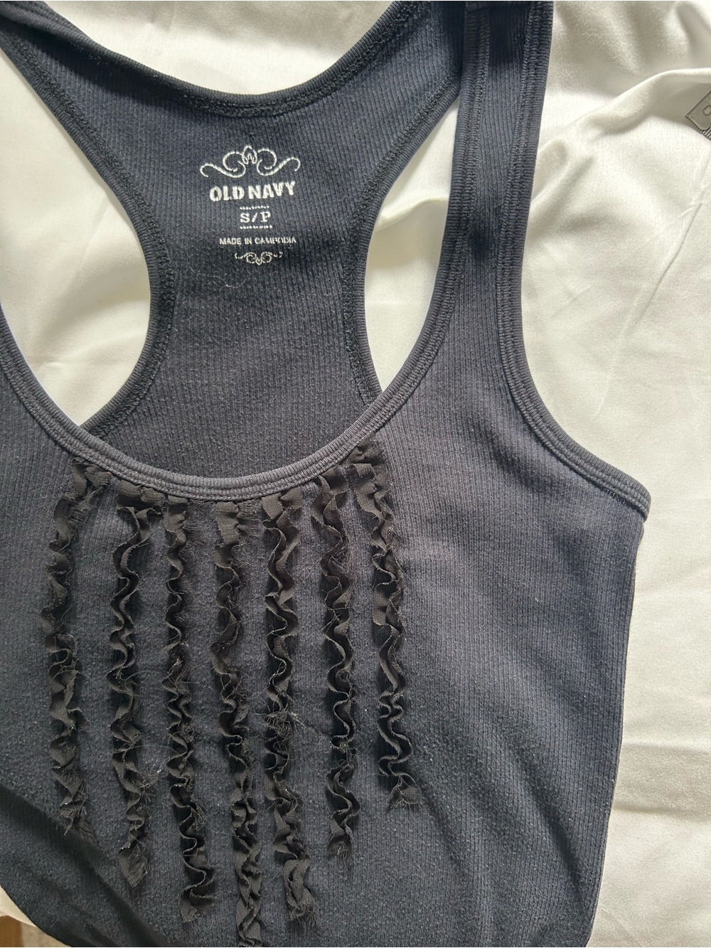 VINTAGE Old Navy Black Ruffle-Trim Ribbed Tank - Picture 2 of 3